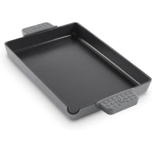 DASH Zakarian by Dash 9″x13″ Nonstick Cast Iron Pan with Pour Spout and Removable Silicone Grips for Searing, Baking, Broiling, Grilling and more – Grey(Gray)