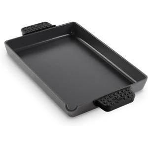 DASH Zakarian by Dash 9″x13″ Nonstick Cast Iron Pan with Pour Spout and Removable Silicone Grips for Searing, Baking, Broiling, Grilling and more – Grey(Black)