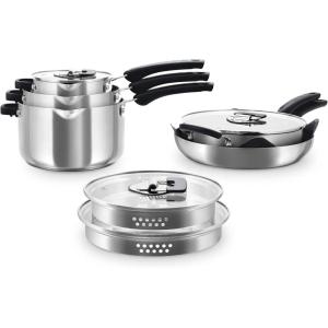 Zakarian by Dash TruPro™ 10 Piece Nonstick Stainless Steel Cookware Set with Straining Lids- Black(Black)