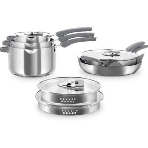 Zakarian by Dash TruPro™ 10 Piece Nonstick Stainless Steel Cookware Set with Straining Lids- Black(Gray)