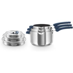 Zakarian by Dash Trupro Nonstick Stainless Steel 6pc Stacking Sauce Pan Set – Black(Blue)