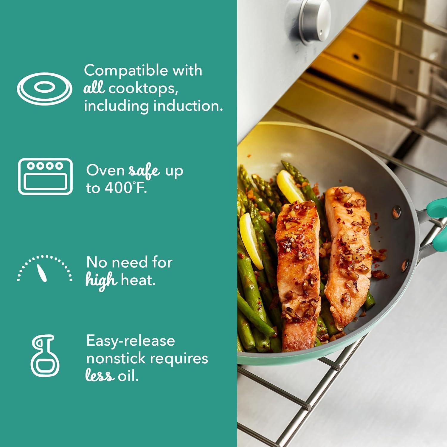 imageDASH Dream Green Nonstick Ceramic Cookware Set 15 Piece Pink Recycled Aluminum and Ceramic Nonstick Cookware Set Oven Safe and Compatible with All CooktopsAqua