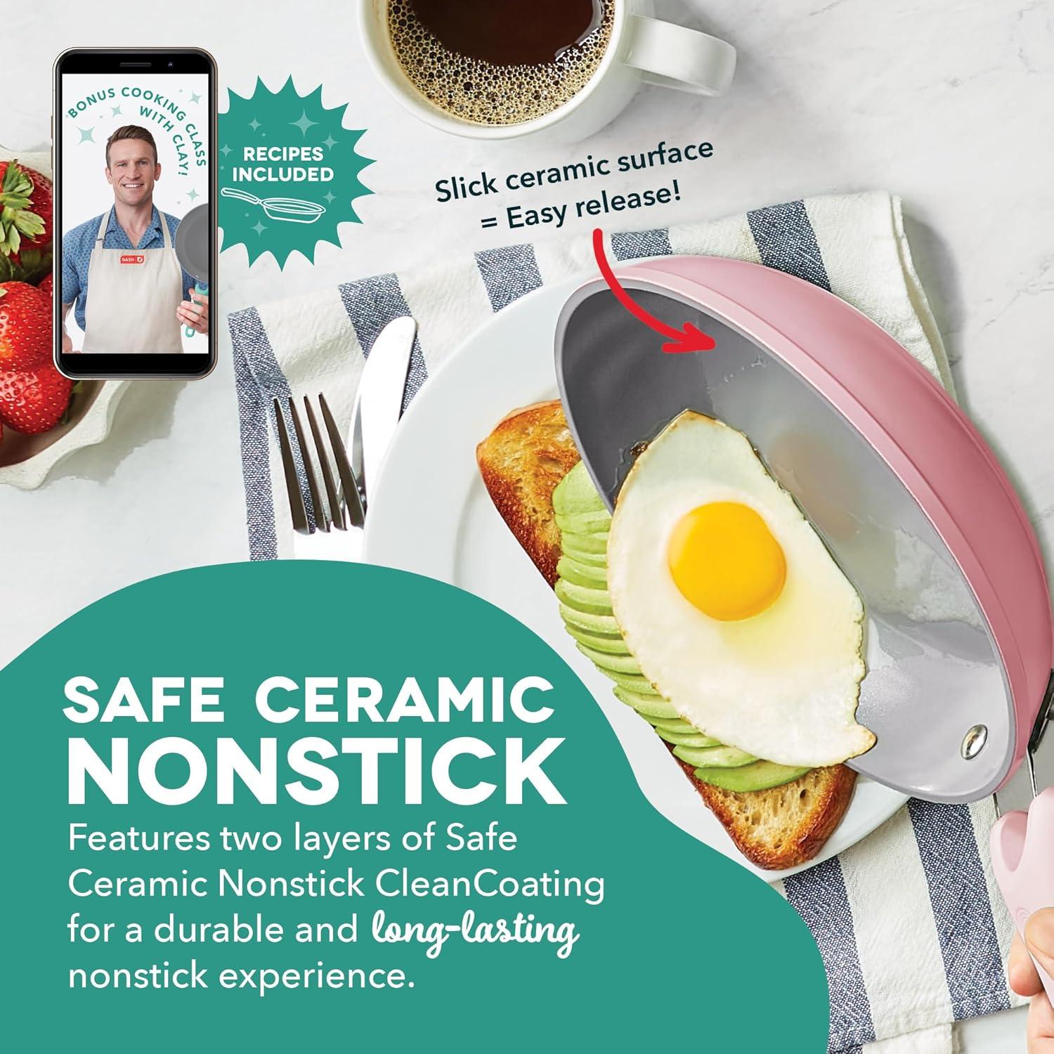 imageDASH Dream Green Nonstick Ceramic Cookware Set 15 Piece Pink Recycled Aluminum and Ceramic Nonstick Cookware Set Oven Safe and Compatible with All CooktopsPink