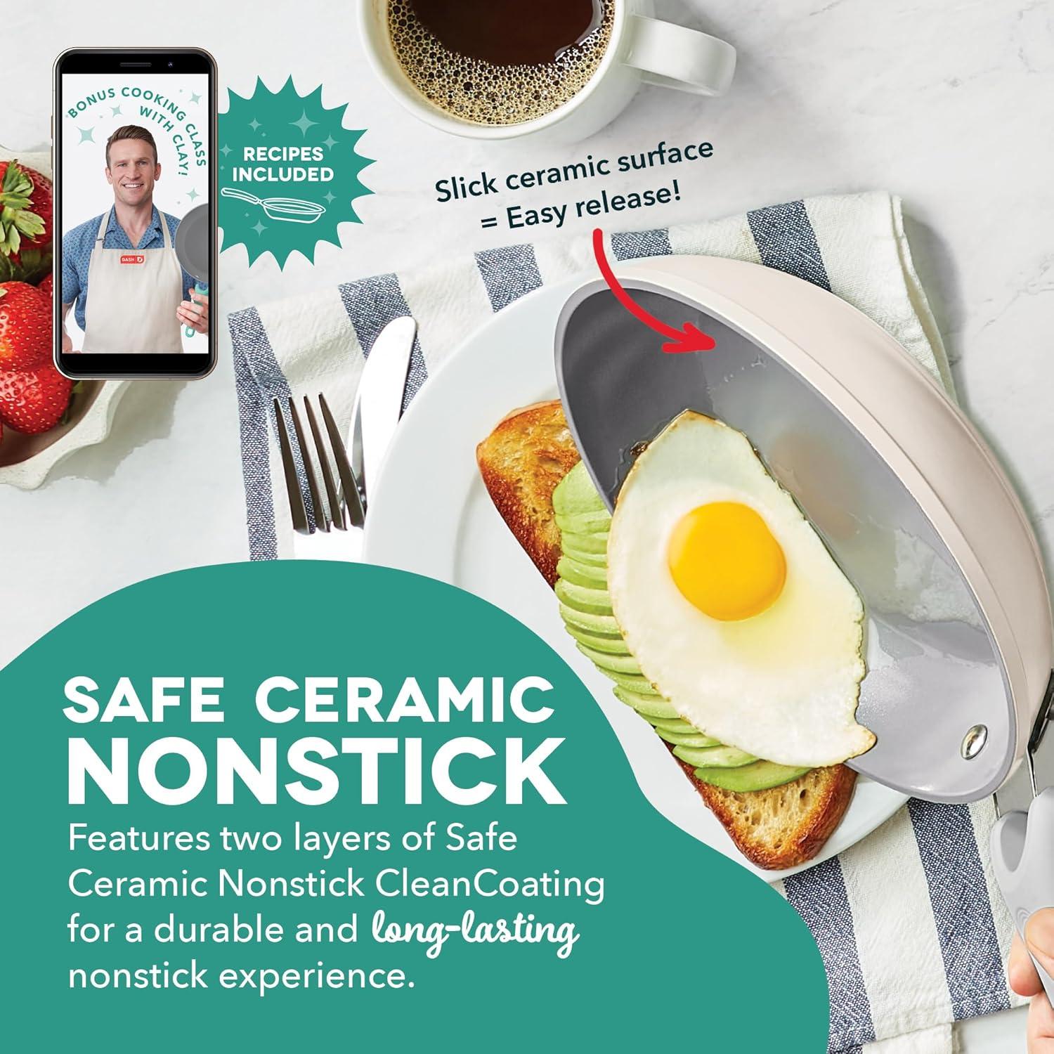 imageDASH Dream Green Nonstick Ceramic Cookware Set 15 Piece Pink Recycled Aluminum and Ceramic Nonstick Cookware Set Oven Safe and Compatible with All CooktopsCream