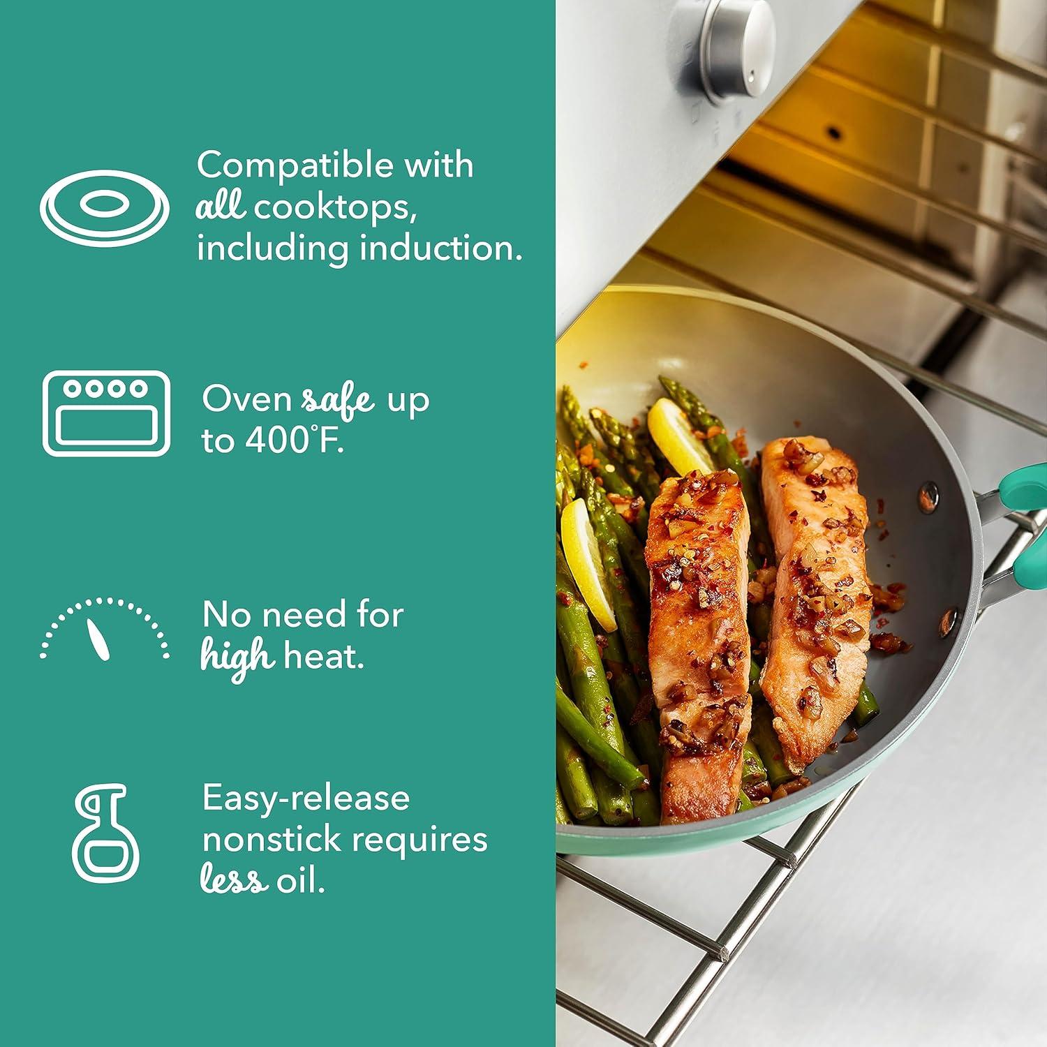 imageDASH Dream Green Nonstick Ceramic Cookware Set 15 Piece Pink Recycled Aluminum and Ceramic Nonstick Cookware Set Oven Safe and Compatible with All CooktopsAqua