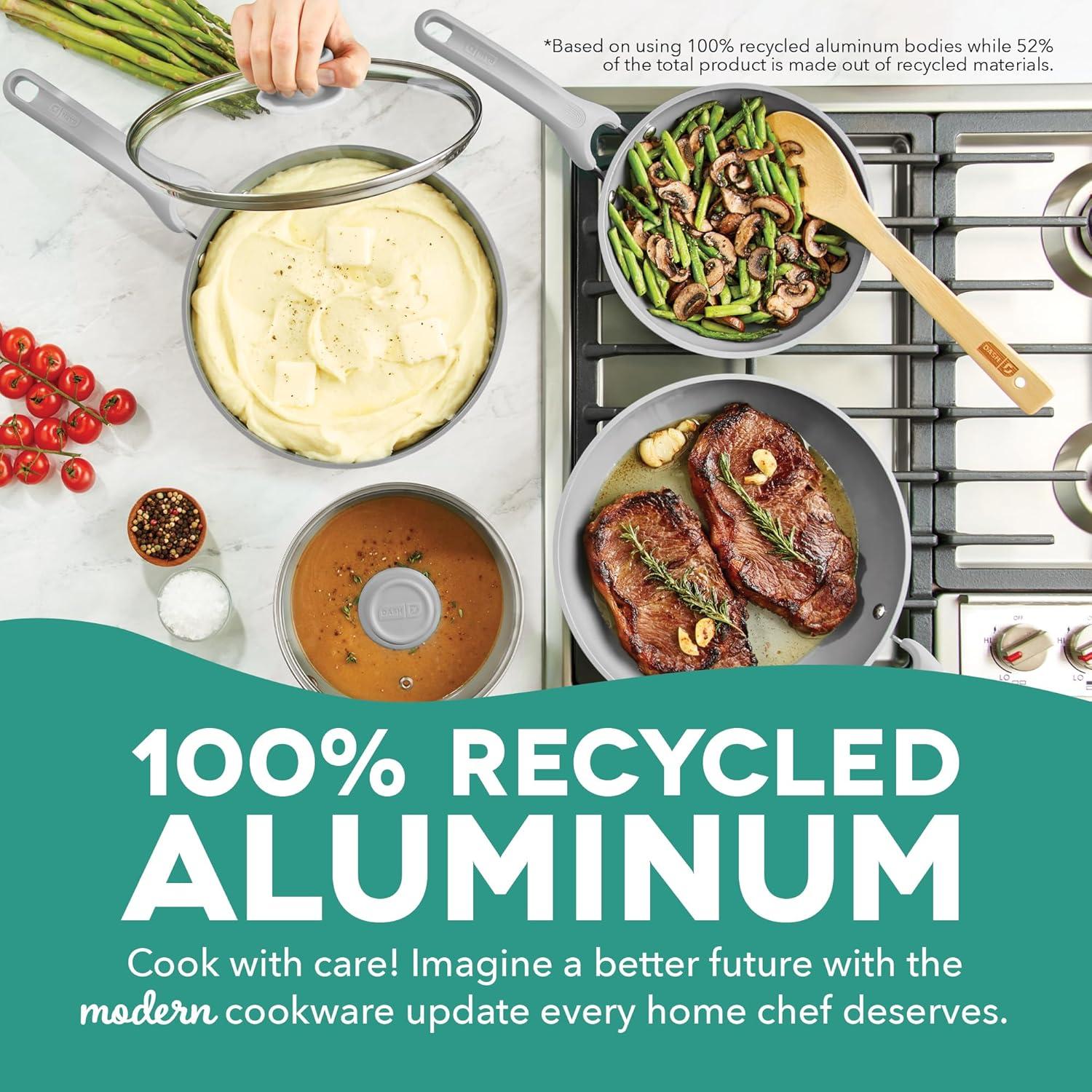 imageDASH Dream Green Nonstick Ceramic Cookware Set 15 Piece Pink  Recycled Aluminum and Ceramic Nonstick Cookware Set Oven Safe and Compatible with All CooktopsSlate Gray