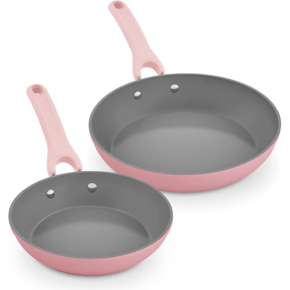 imageDASH Dream Green Nonstick Ceramic Cookware Set 15 Piece Pink Recycled Aluminum and Ceramic Nonstick Cookware Set Oven Safe and Compatible with All CooktopsPink