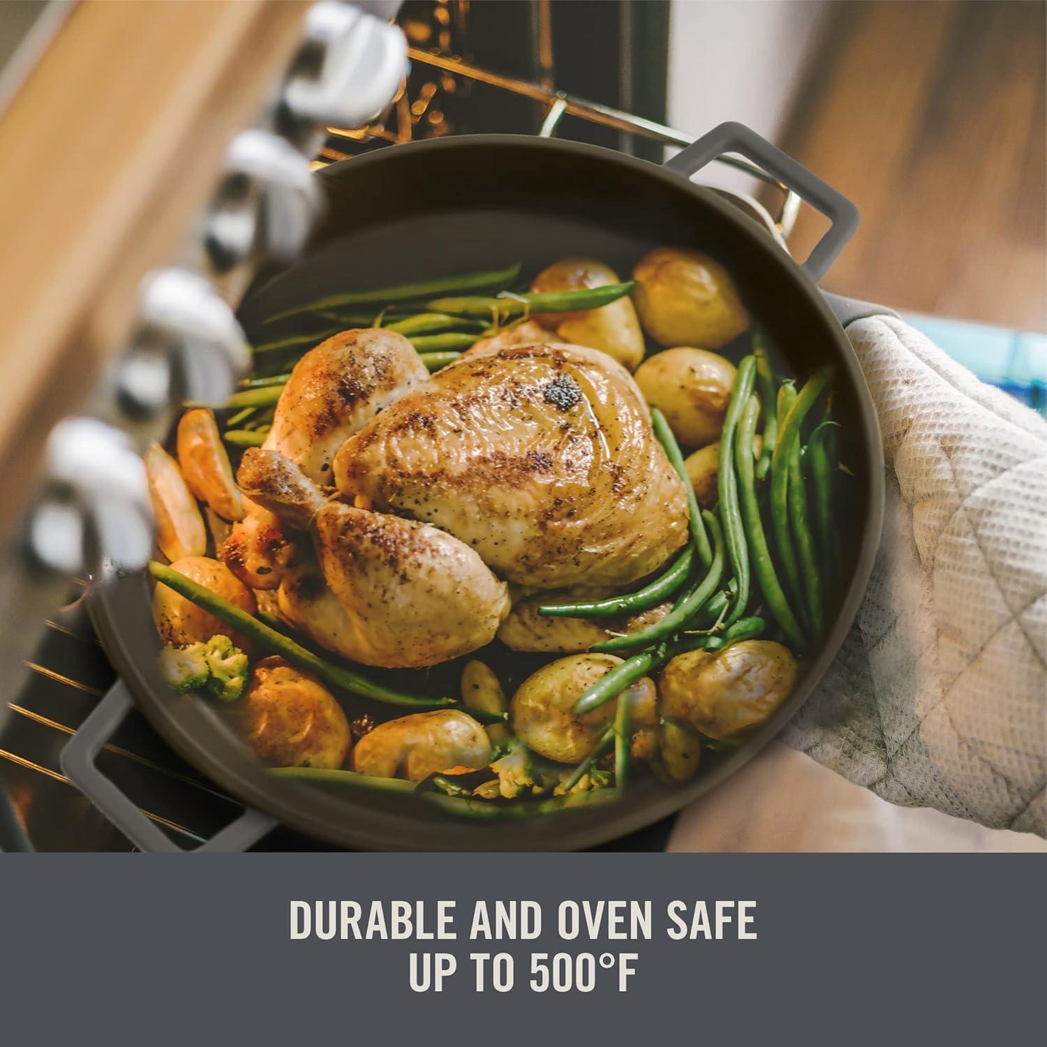 imageZakarian by Dash 13 Inch Nonstick Cast Iron Dual Handle Pan Titanium Ceramic Coated Frying Pan GreyGray