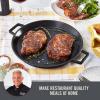 Zakarian by Dash 13 Inch Nonstick Cast Iron Dual Handle Pan, Titanium Ceramic Coated Frying Pan, Grey(Black)