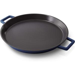 Zakarian by Dash 13 Inch Nonstick Cast Iron Dual Handle Pan, Titanium Ceramic Coated Frying Pan, Grey(Blue)