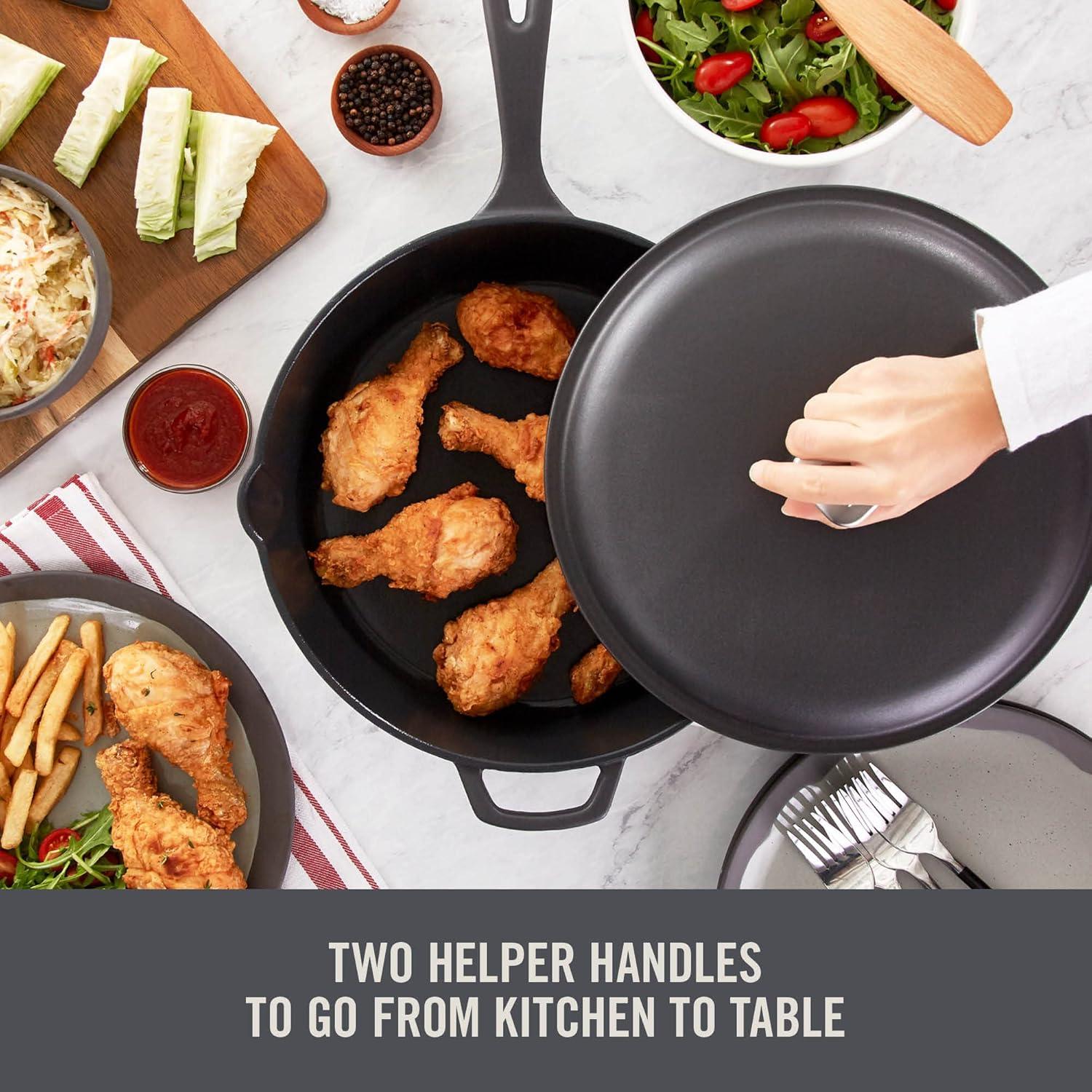 imageZakarian by Dash 45QT Nonstick Cast Iron Deep Skillet with Cast Iron Lid for FamilySized Meals Frying Roasting Baking OnePot Meals and More  BlackBlack