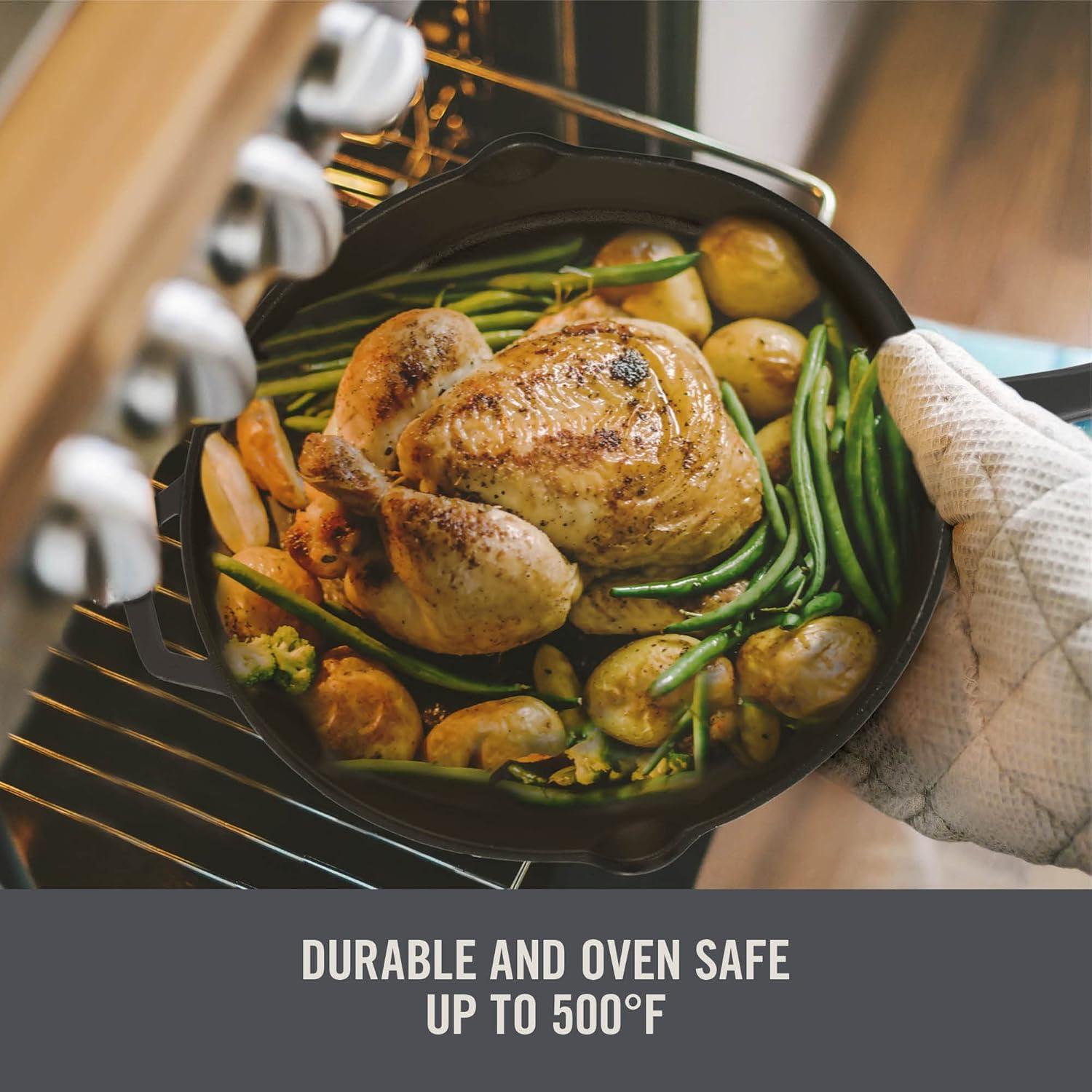 imageZakarian by Dash 45QT Nonstick Cast Iron Deep Skillet with Cast Iron Lid for FamilySized Meals Frying Roasting Baking OnePot Meals and More  BlackBlack