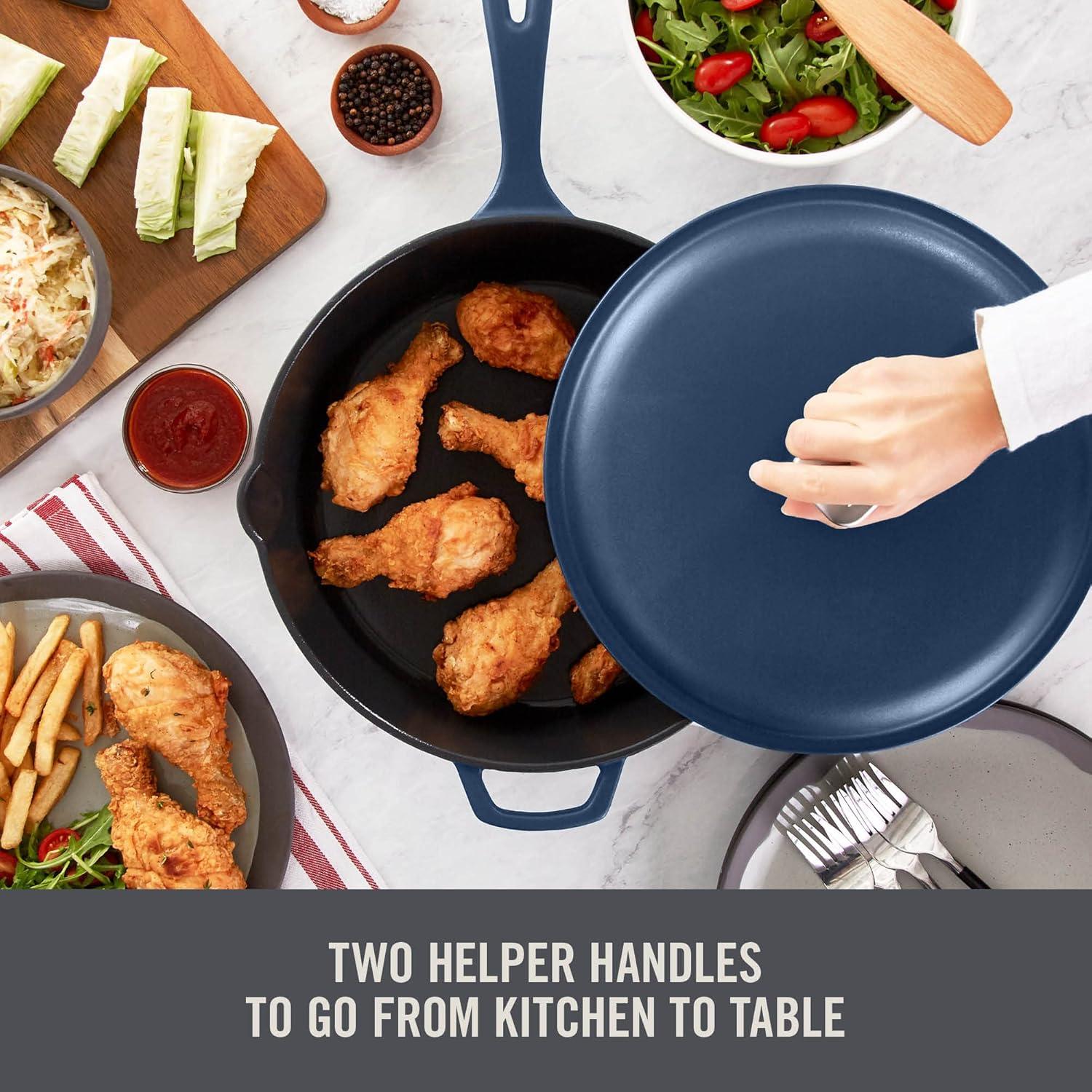 imageZakarian by Dash 45QT Nonstick Cast Iron Deep Skillet with Cast Iron Lid for FamilySized Meals Frying Roasting Baking OnePot Meals and More  BlackBlue