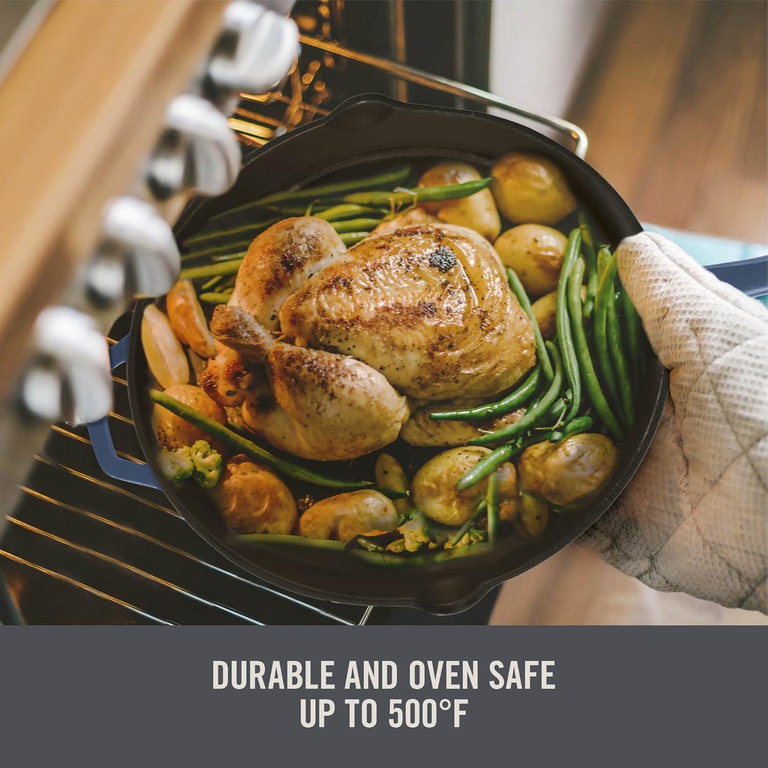 imageZakarian by Dash 45QT Nonstick Cast Iron Deep Skillet with Cast Iron Lid for FamilySized Meals Frying Roasting Baking OnePot Meals and More  BlackBlue