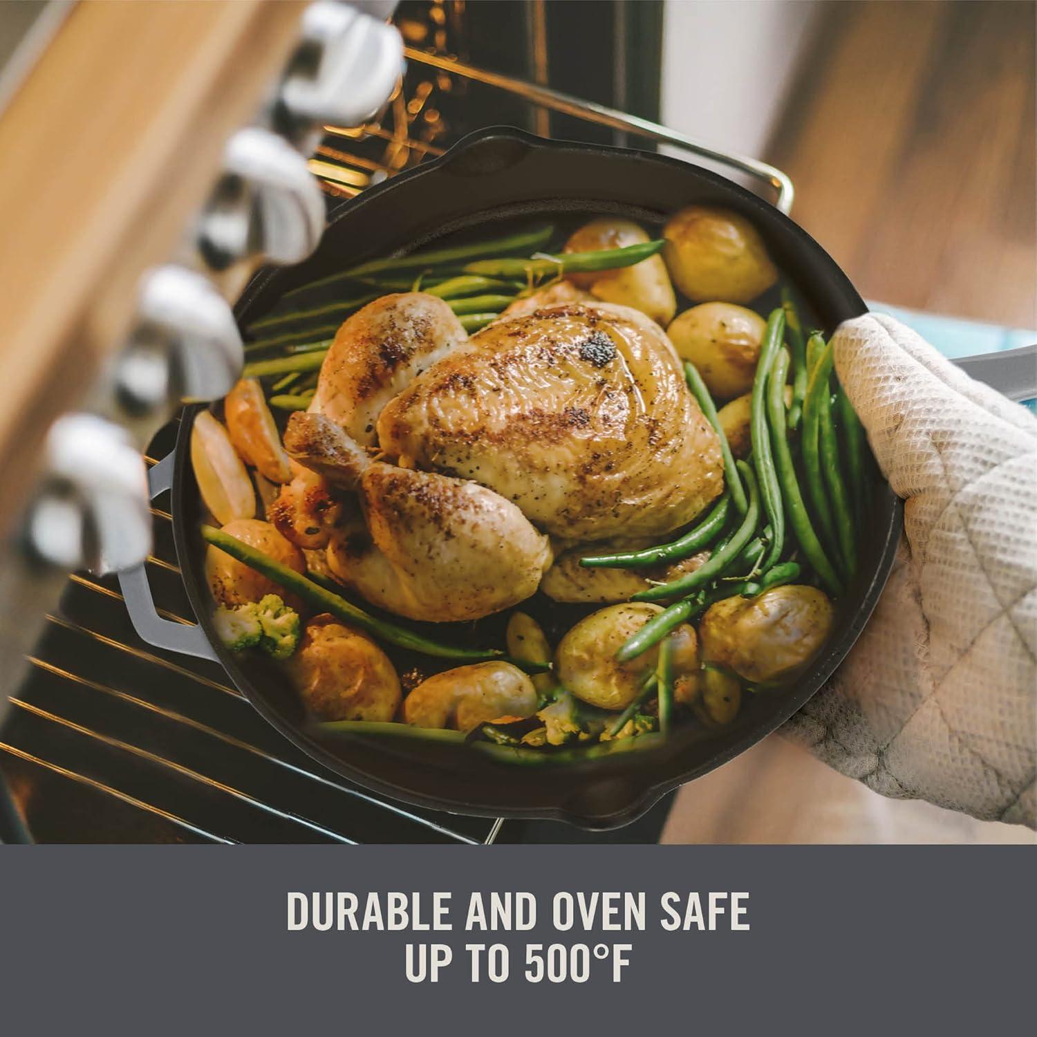 imageZakarian by Dash 45QT Nonstick Cast Iron Deep Skillet with Cast Iron Lid for FamilySized Meals Frying Roasting Baking OnePot Meals and More  BlackGray