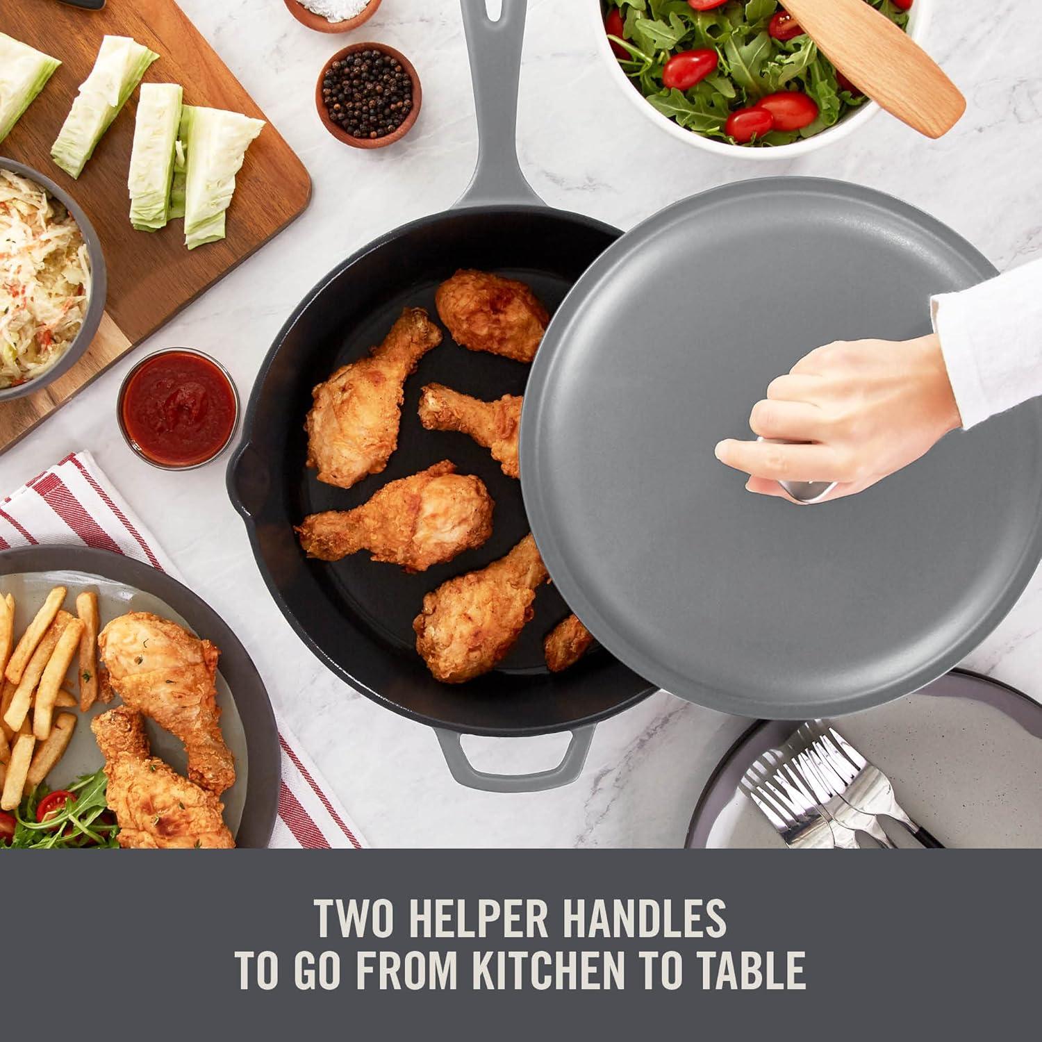 imageZakarian by Dash 45QT Nonstick Cast Iron Deep Skillet with Cast Iron Lid for FamilySized Meals Frying Roasting Baking OnePot Meals and More  BlackGray