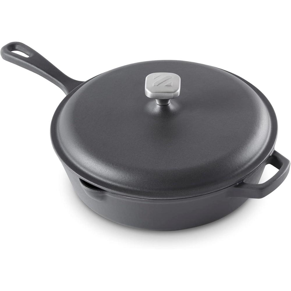imageZakarian by Dash 45QT Nonstick Cast Iron Deep Skillet with Cast Iron Lid for FamilySized Meals Frying Roasting Baking OnePot Meals and More  BlackBlack