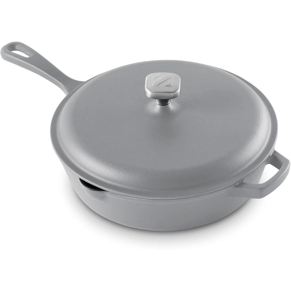 imageZakarian by Dash 45QT Nonstick Cast Iron Deep Skillet with Cast Iron Lid for FamilySized Meals Frying Roasting Baking OnePot Meals and More  BlackGray
