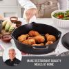 Zakarian by Dash 4.5QT Nonstick Cast Iron Deep Skillet with Cast Iron Lid for Family-Sized Meals, Frying, Roasting, Baking, One-Pot Meals and More – Black(Black)