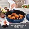 Zakarian by Dash 4.5QT Nonstick Cast Iron Deep Skillet with Cast Iron Lid for Family-Sized Meals, Frying, Roasting, Baking, One-Pot Meals and More – Black(Blue)