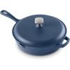 Zakarian by Dash 4.5QT Nonstick Cast Iron Deep Skillet with Cast Iron Lid for Family-Sized Meals, Frying, Roasting, Baking, One-Pot Meals and More – Black(Blue)