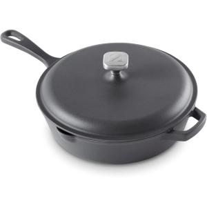 Zakarian by Dash 4.5QT Nonstick Cast Iron Deep Skillet with Cast Iron Lid for Family-Sized Meals, Frying, Roasting, Baking, One-Pot Meals and More – Black(Black)