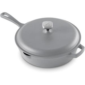 Zakarian by Dash 4.5QT Nonstick Cast Iron Deep Skillet with Cast Iron Lid for Family-Sized Meals, Frying, Roasting, Baking, One-Pot Meals and More – Black(Gray)