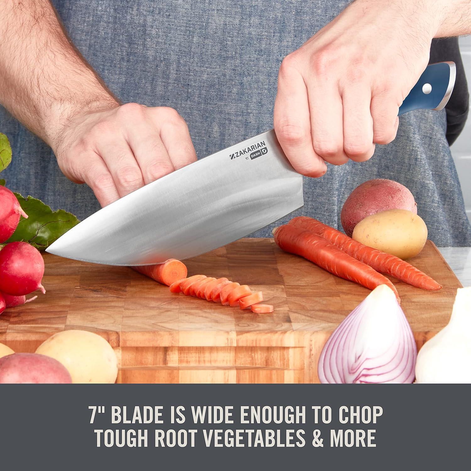 imageDASH Zakarian 7quot German Steel Rocking Chef Knife with Sheath Perfect for Vegtables RedRed