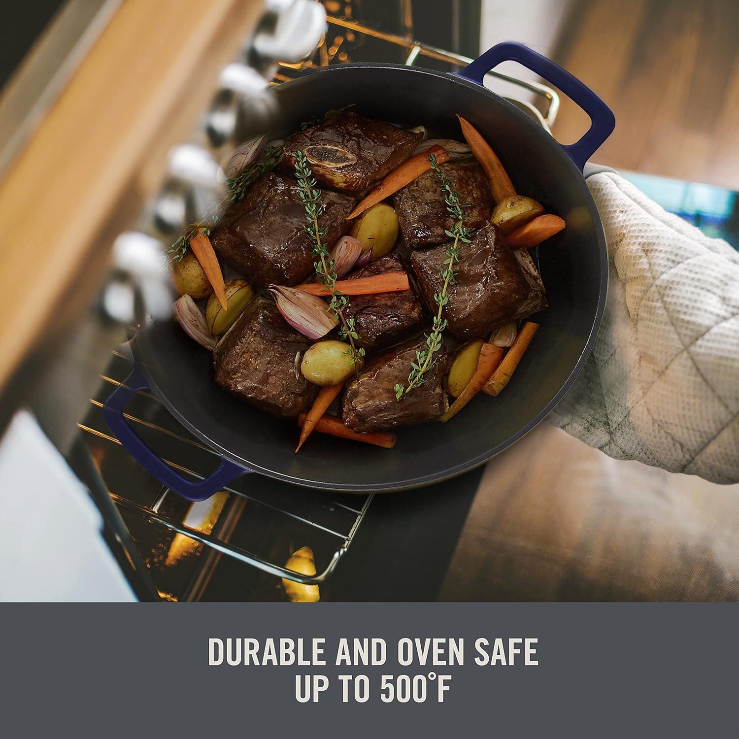 imageDASH Zakarian by Dash 45Qt Nonstick Cast Iron Braiser for Braising Frying and More  BlackBlue