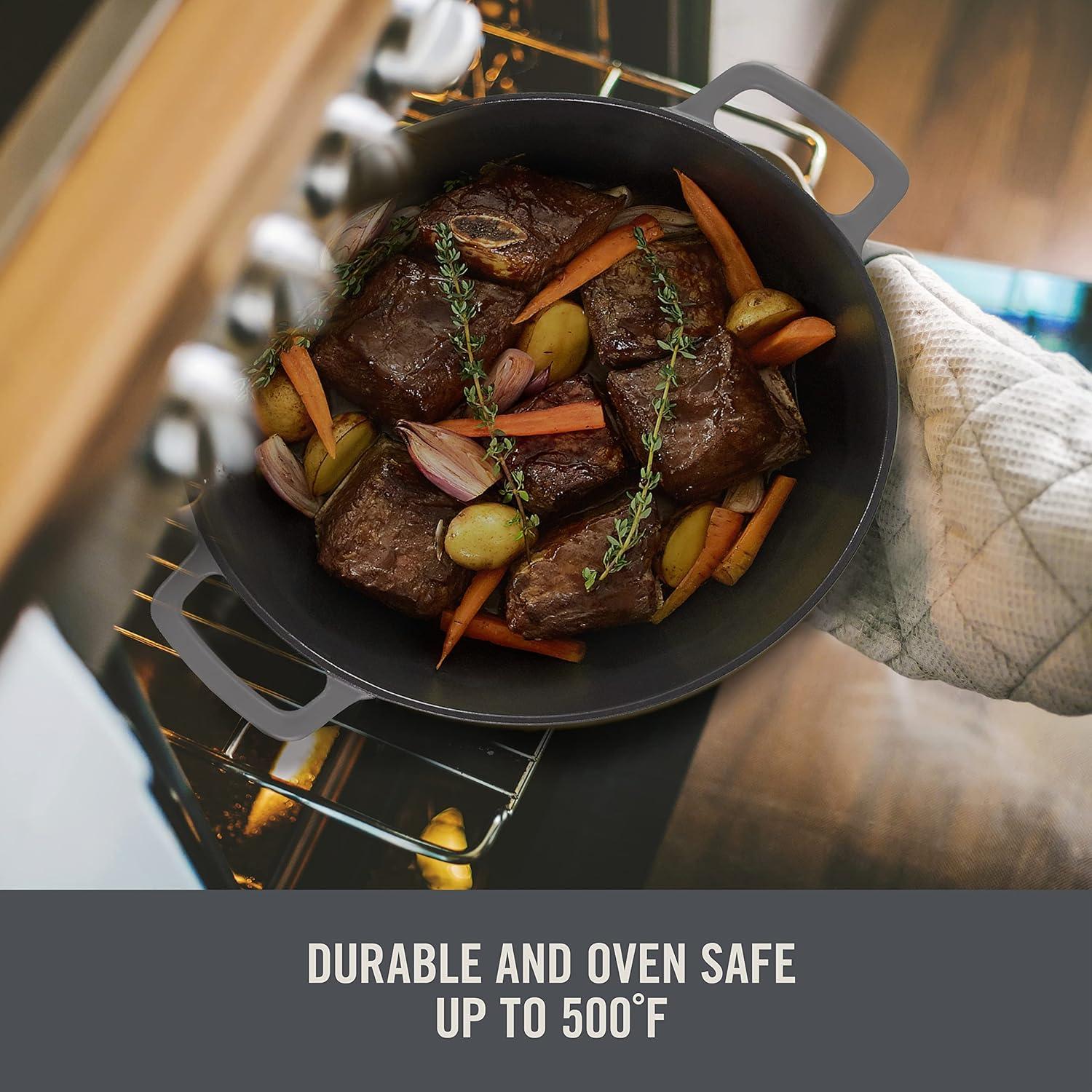 imageDASH Zakarian by Dash 45Qt Nonstick Cast Iron Braiser for Braising Frying and More  BlackGray