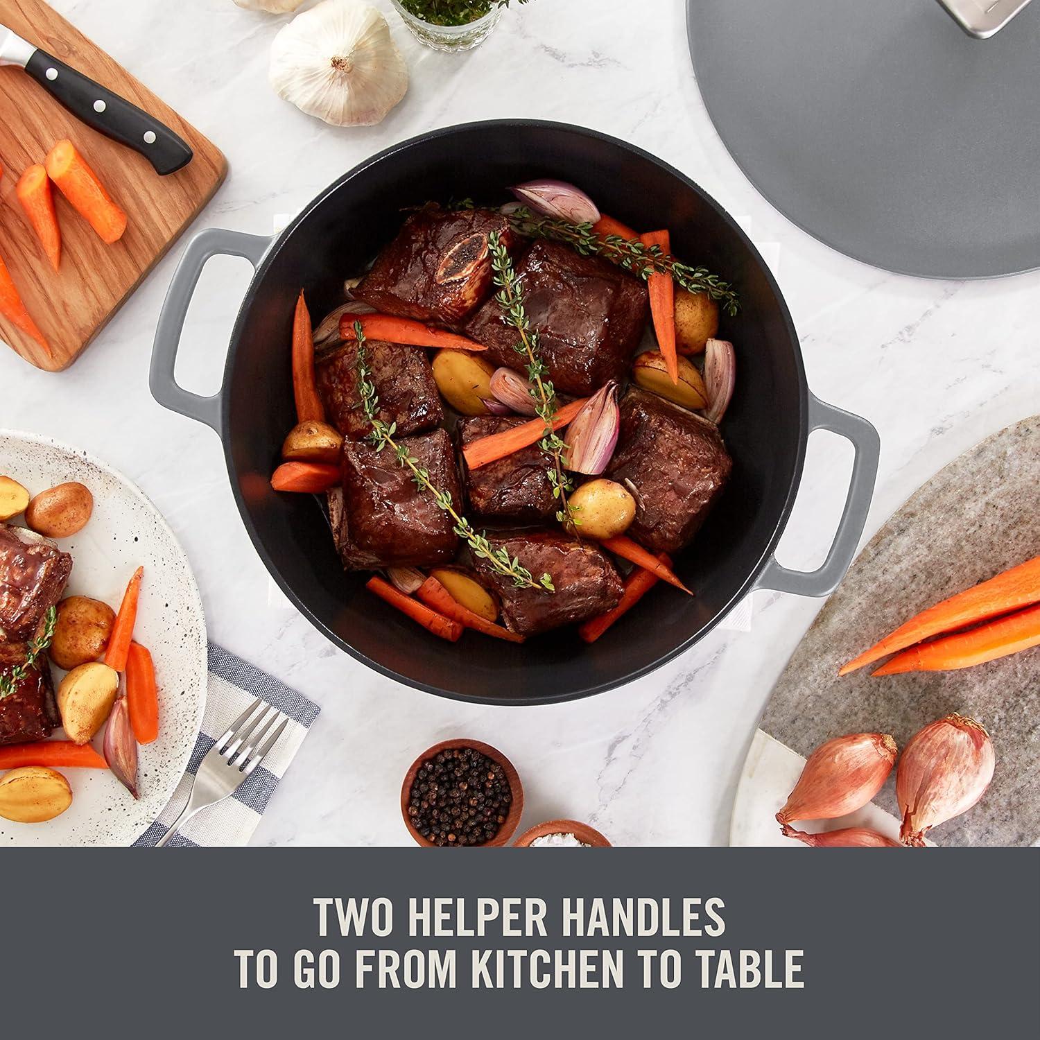 imageDASH Zakarian by Dash 45Qt Nonstick Cast Iron Braiser for Braising Frying and More  BlackGray