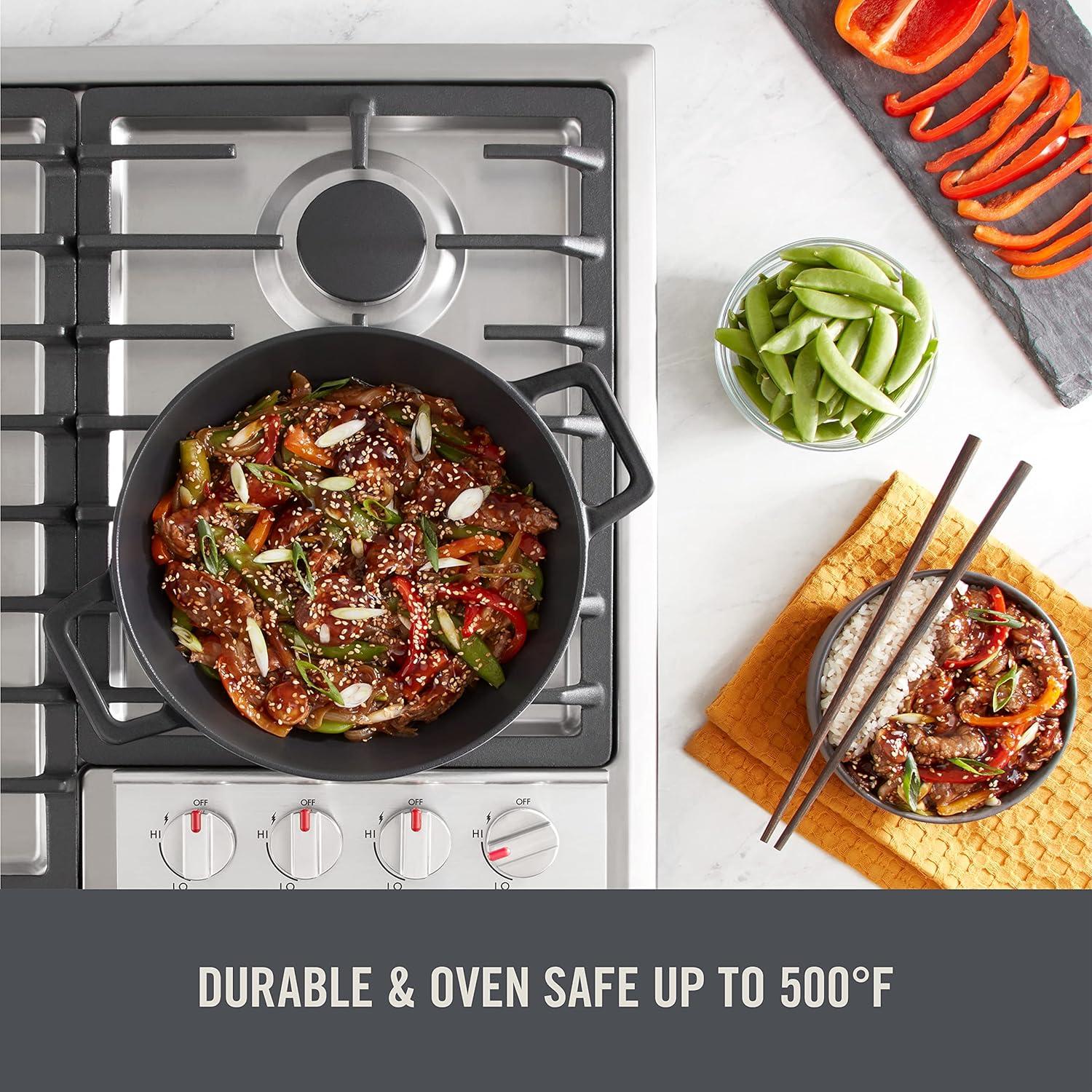 imageZakarian By Dash 14 Nonstick Cast Iron Wok for Restaurant Quality Stir Fry Seafood Deep Frying and Steaming  GreyBlack