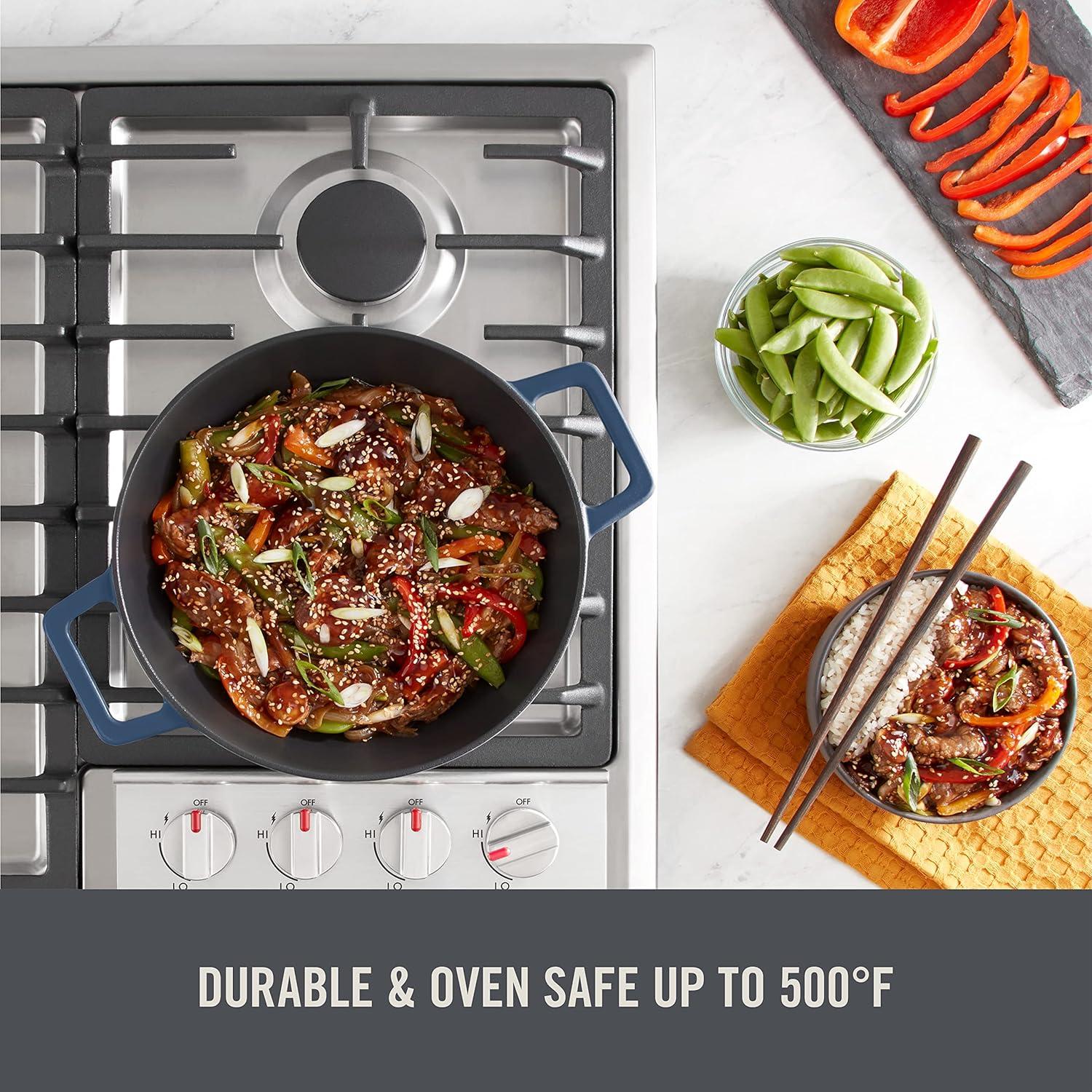 imageZakarian By Dash 14 Nonstick Cast Iron Wok for Restaurant Quality Stir Fry Seafood Deep Frying and Steaming  GreyBlue