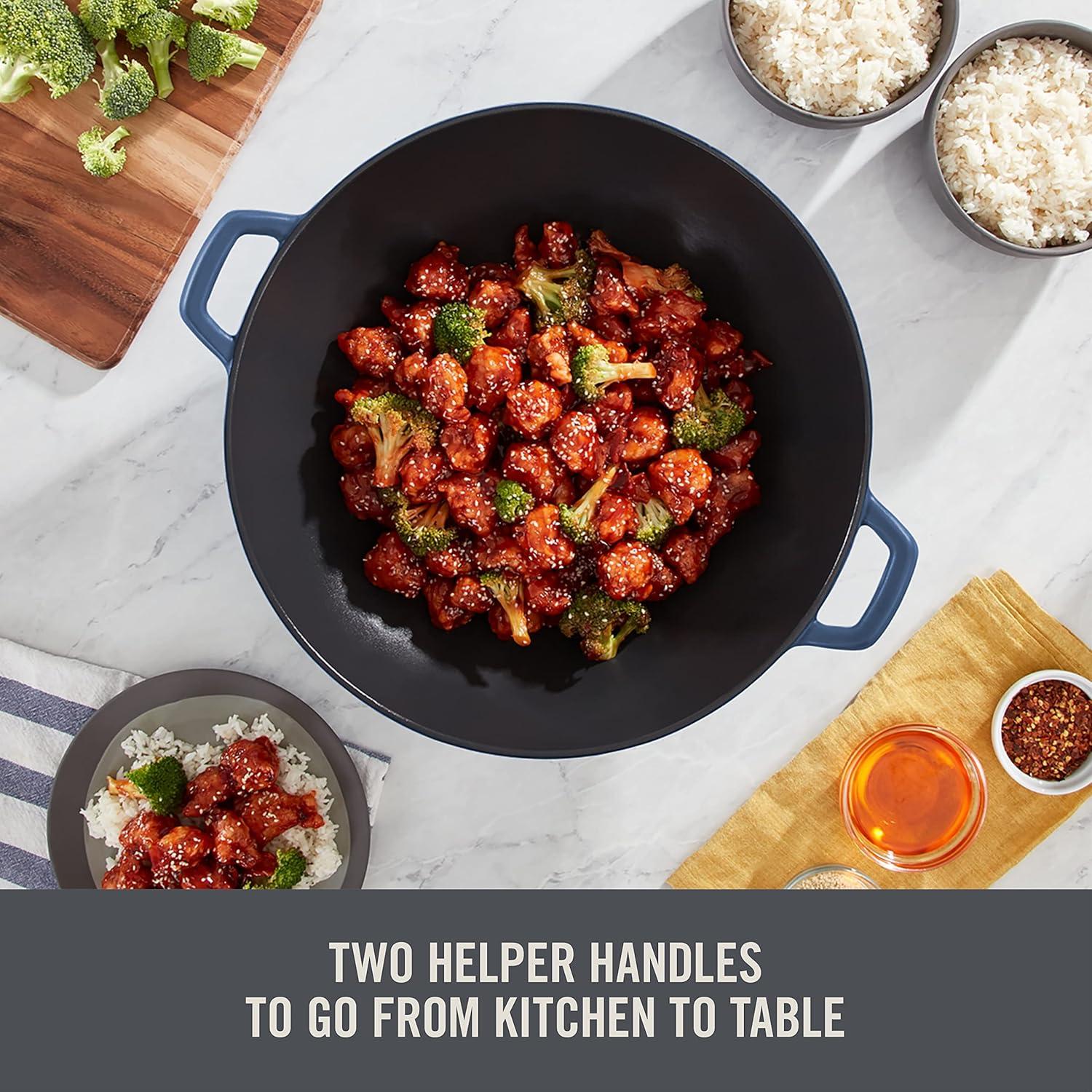 imageZakarian By Dash 14 Nonstick Cast Iron Wok for Restaurant Quality Stir Fry Seafood Deep Frying and Steaming  GreyBlue