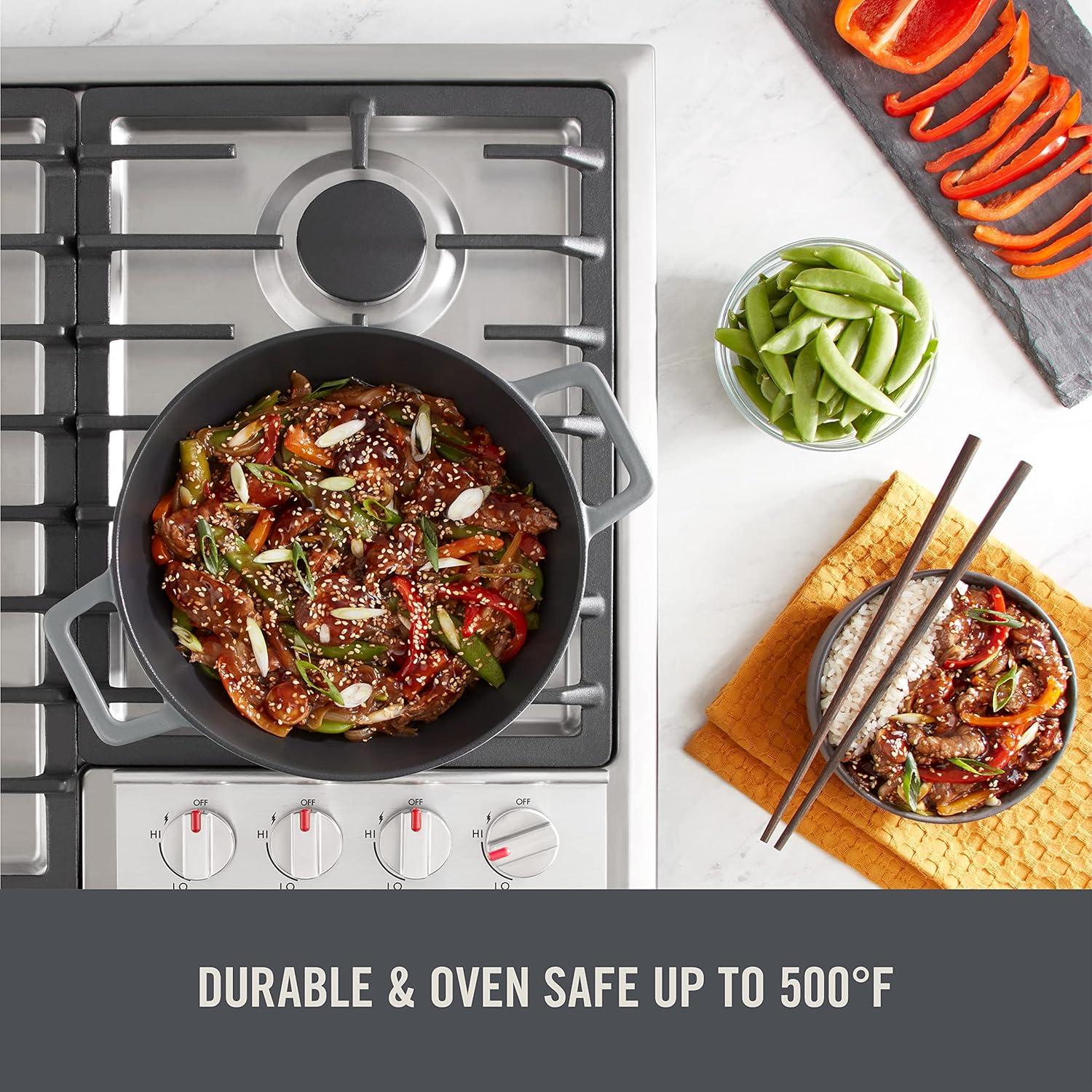 imageZakarian By Dash 14 Nonstick Cast Iron Wok for Restaurant Quality Stir Fry Seafood Deep Frying and Steaming  GreyGray