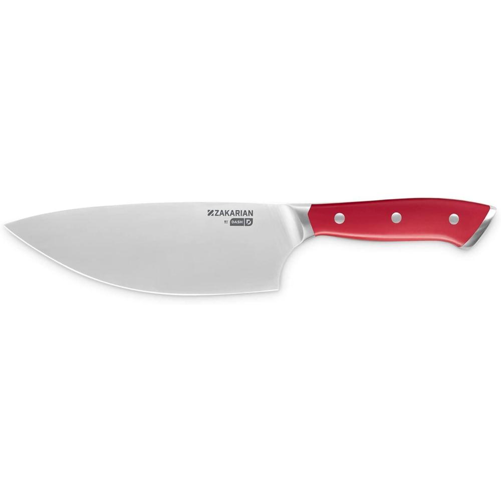 imageDASH Zakarian 7quot German Steel Rocking Chef Knife with Sheath Perfect for Vegtables RedRed