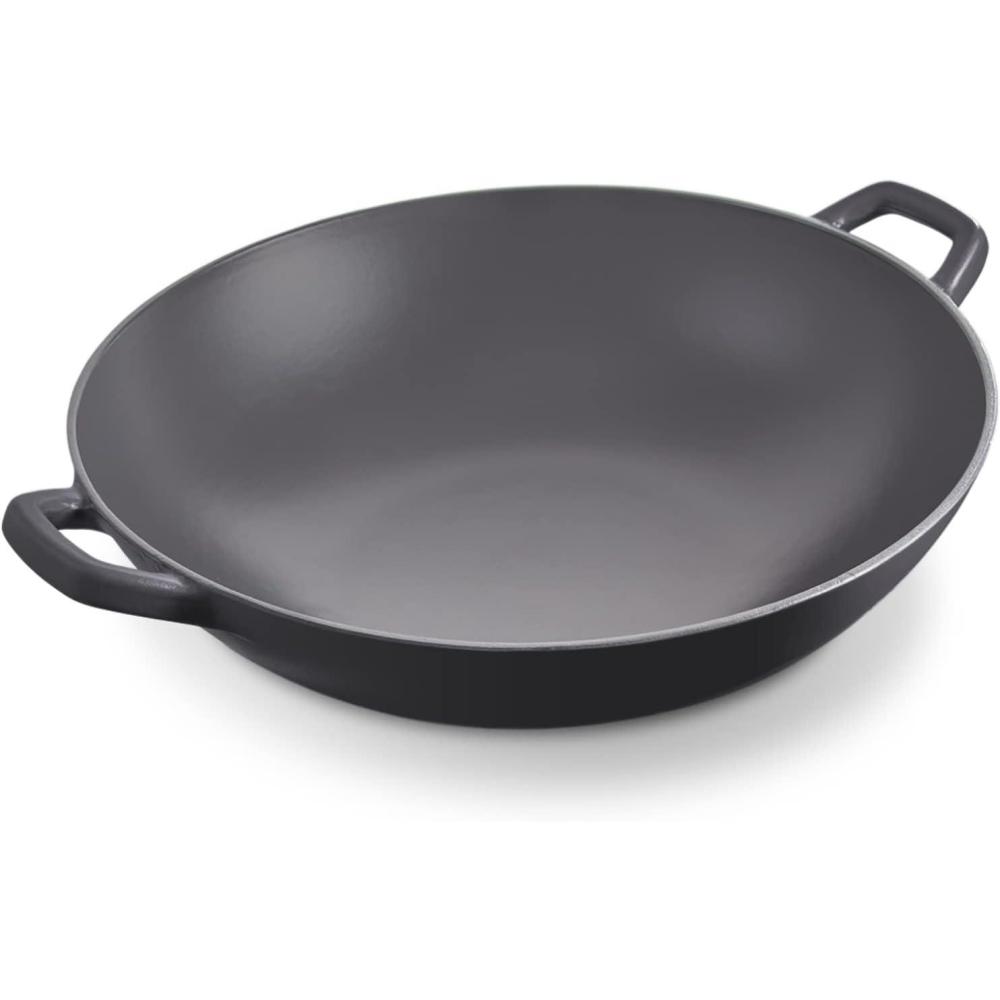 imageZakarian By Dash 14 Nonstick Cast Iron Wok for Restaurant Quality Stir Fry Seafood Deep Frying and Steaming  GreyBlack