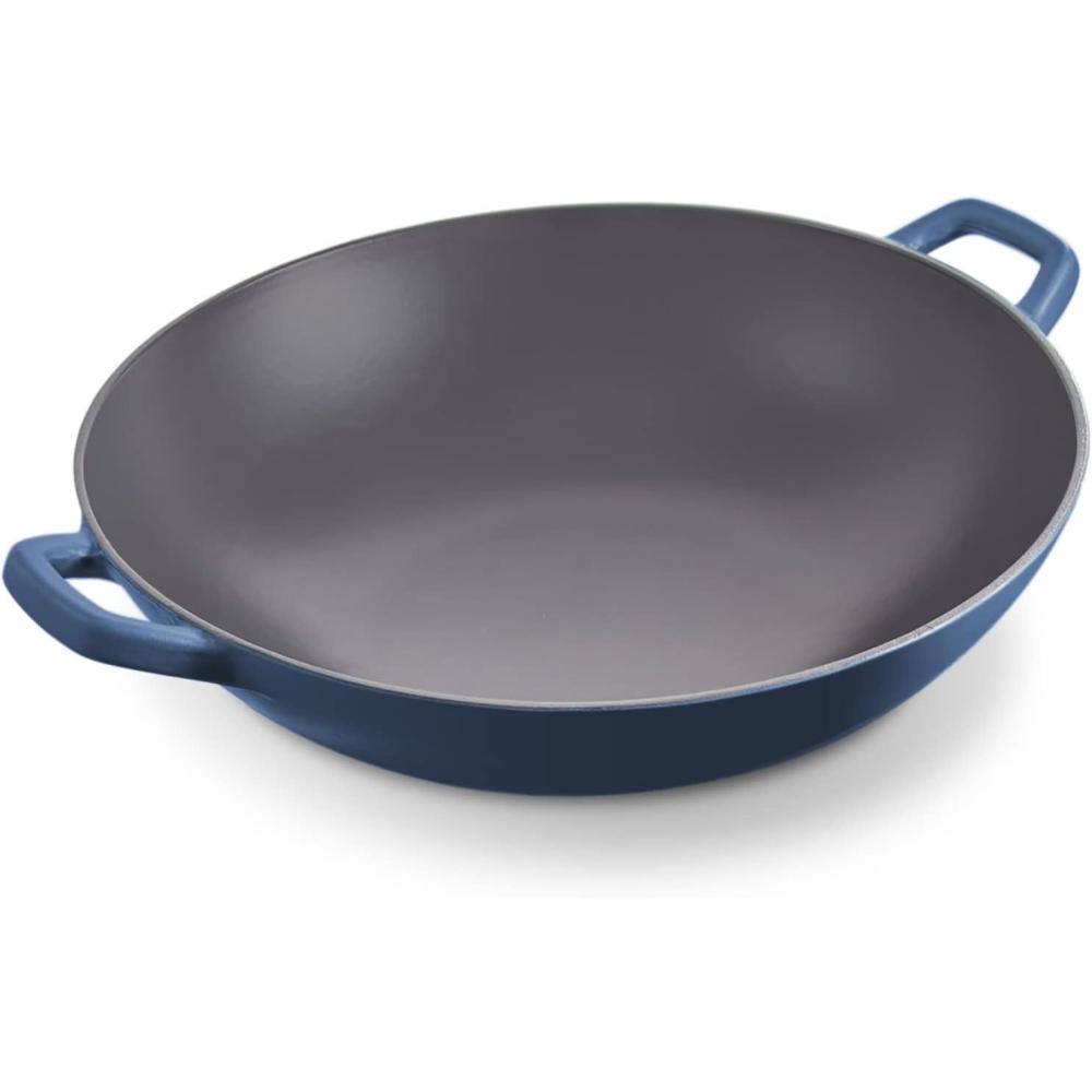 imageZakarian By Dash 14 Nonstick Cast Iron Wok for Restaurant Quality Stir Fry Seafood Deep Frying and Steaming  GreyBlue