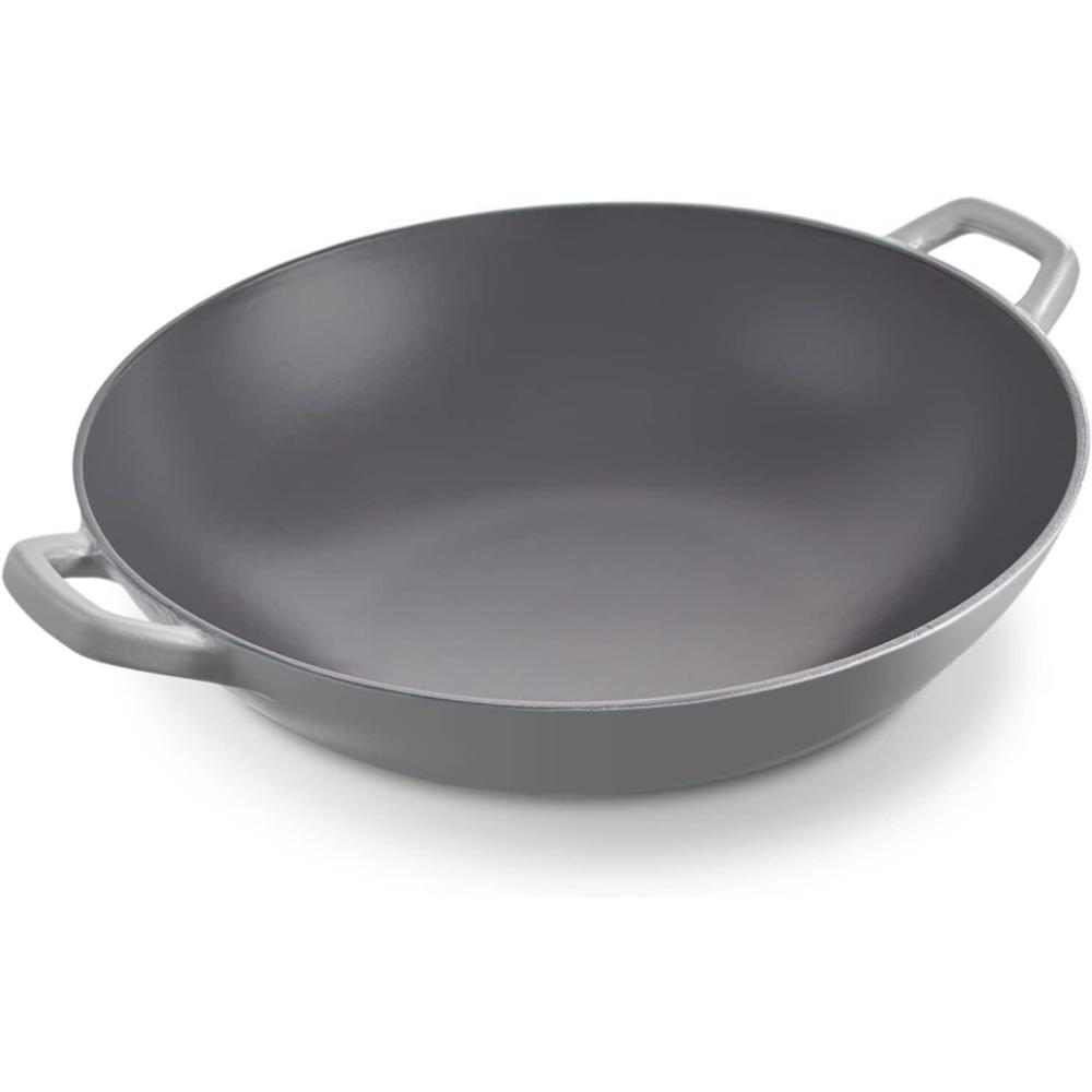 imageZakarian By Dash 14 Nonstick Cast Iron Wok for Restaurant Quality Stir Fry Seafood Deep Frying and Steaming  GreyGray