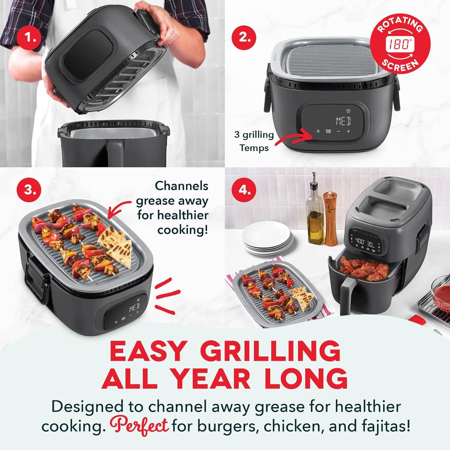 imageDash Flip ampamp Fry Digital 2in1 Grill Air Fryer with 5 functions 7 Qt Capacity Air fryer ampamp Indoor Grill for fries wings burgers and more Forged Iron