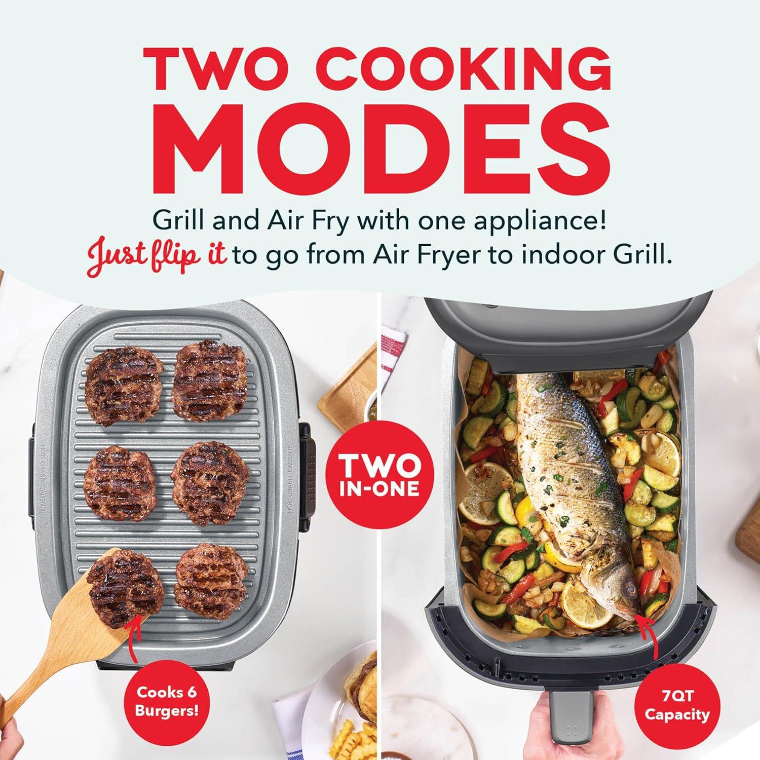 imageDash Flip ampamp Fry Digital 2in1 Grill Air Fryer with 5 functions 7 Qt Capacity Air fryer ampamp Indoor Grill for fries wings burgers and more Forged Iron