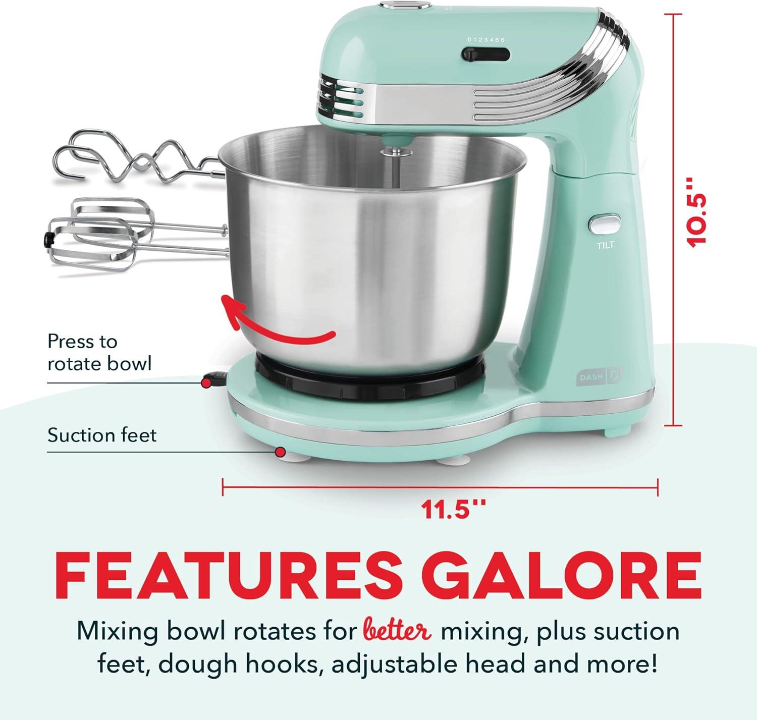 imageDash Stand Mixer Electric Mixer for Everyday Use 6 Speed Stand Mixer with 3 Quart Stainless Steel Mixing Bowl Dough Hooks ampamp Mixer Beaters for Dressings Frosting Meringues ampamp More AquaAqua
