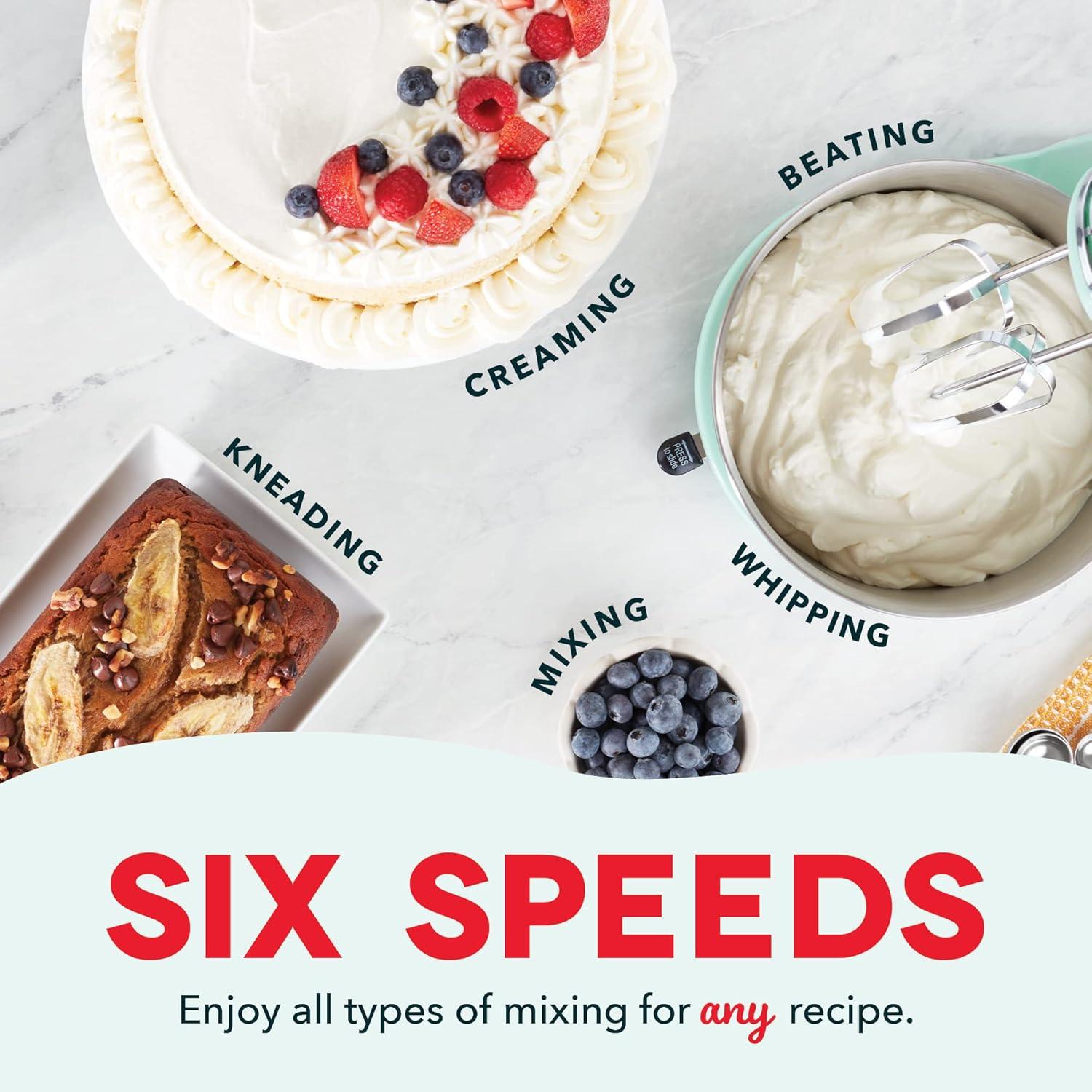 imageDash Stand Mixer Electric Mixer for Everyday Use 6 Speed Stand Mixer with 3 Quart Stainless Steel Mixing Bowl Dough Hooks ampamp Mixer Beaters for Dressings Frosting Meringues ampamp More AquaAqua