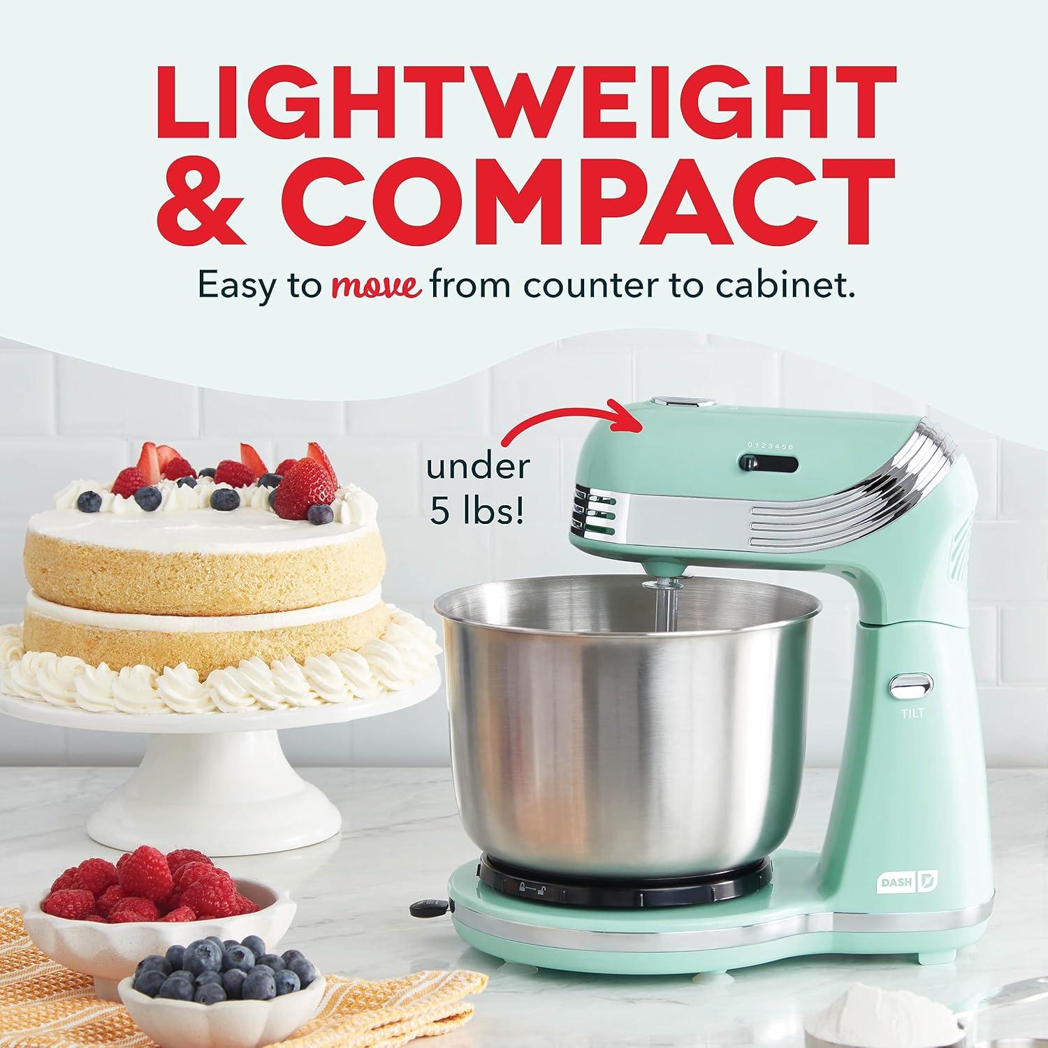imageDash Stand Mixer Electric Mixer for Everyday Use 6 Speed Stand Mixer with 3 Quart Stainless Steel Mixing Bowl Dough Hooks ampamp Mixer Beaters for Dressings Frosting Meringues ampamp More AquaAqua