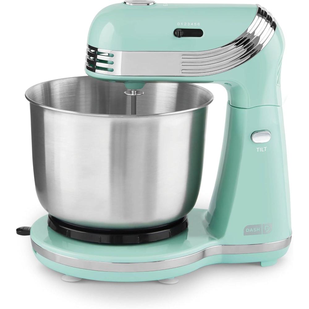 imageDash Stand Mixer Electric Mixer for Everyday Use 6 Speed Stand Mixer with 3 Quart Stainless Steel Mixing Bowl Dough Hooks ampamp Mixer Beaters for Dressings Frosting Meringues ampamp More AquaAqua