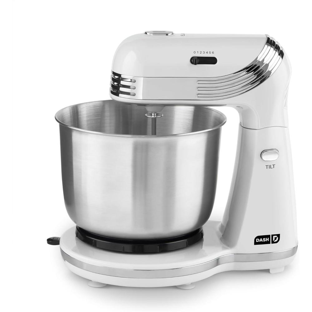 imageDash Stand Mixer Electric Mixer for Everyday Use 6 Speed Stand Mixer with 3 Quart Stainless Steel Mixing Bowl Dough Hooks ampamp Mixer Beaters for Dressings Frosting Meringues ampamp More  AquaWhite