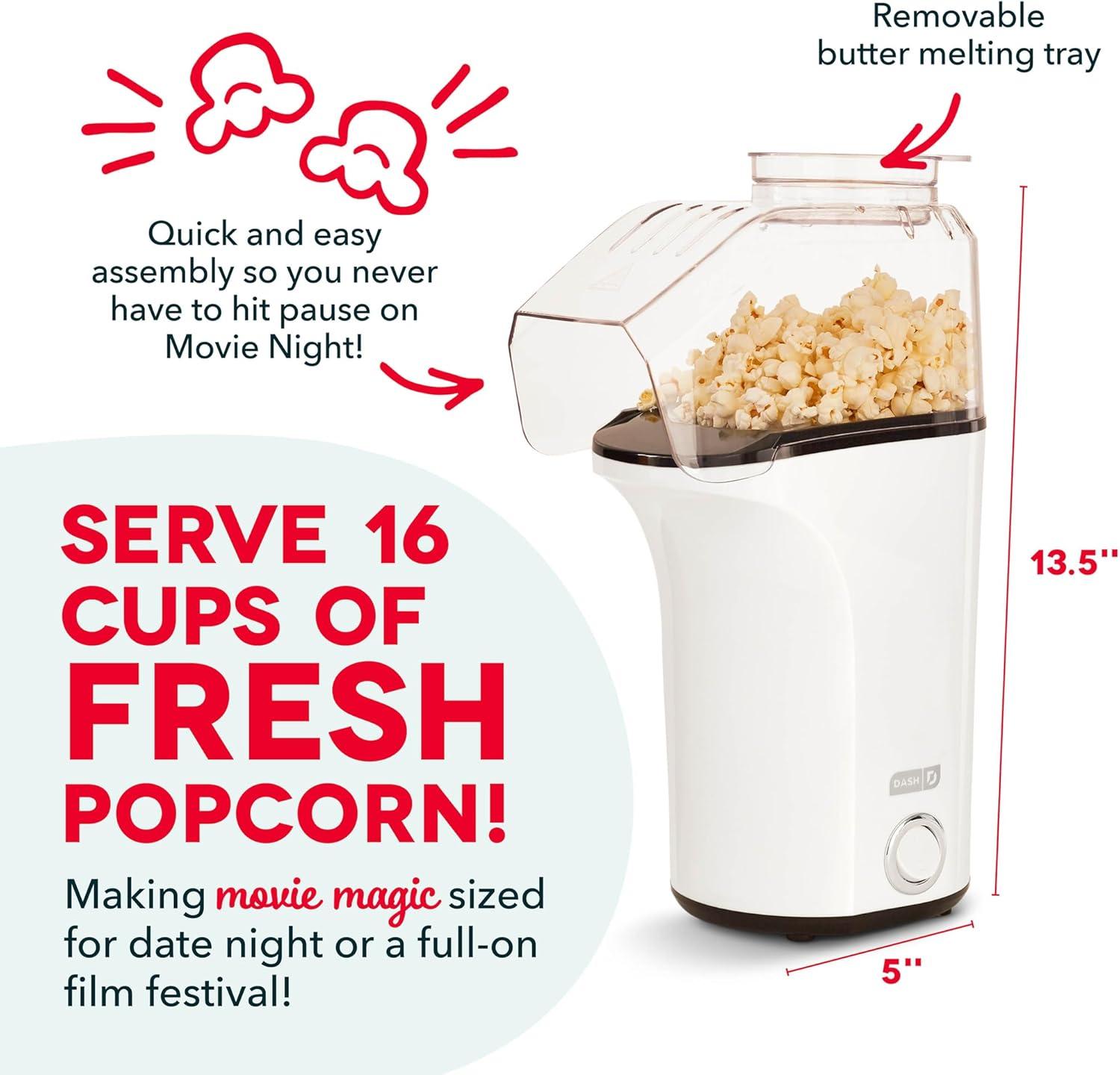 imageDisney Dash Fresh Pop Popcorn Maker OilFree Air Popcorn Popper With Measuring Cup ampamp Recipe Guide Perfect for Movie Nights 16 Cups Mickey ampamp Minnie DesignWhite