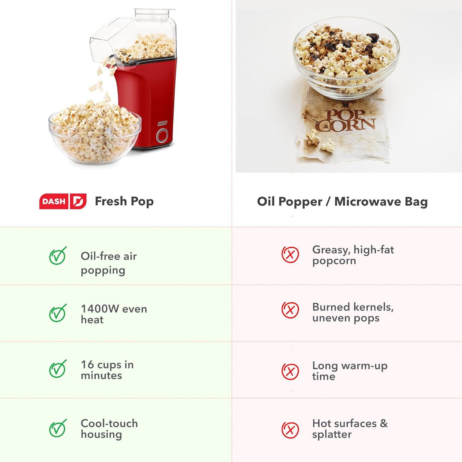 imageDisney Dash Fresh Pop Popcorn Maker OilFree Air Popcorn Popper With Measuring Cup ampamp Recipe Guide Perfect for Movie Nights 16 Cups Mickey ampamp Minnie DesignRed