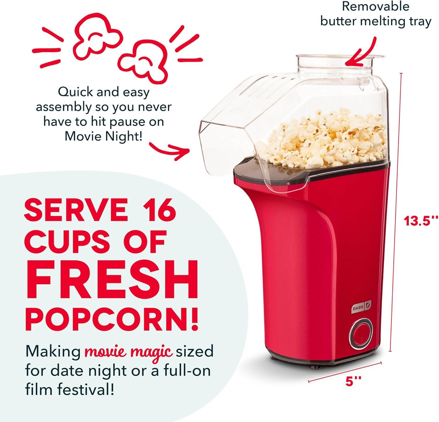 imageDisney Dash Fresh Pop Popcorn Maker OilFree Air Popcorn Popper With Measuring Cup ampamp Recipe Guide Perfect for Movie Nights 16 Cups Mickey ampamp Minnie DesignRed