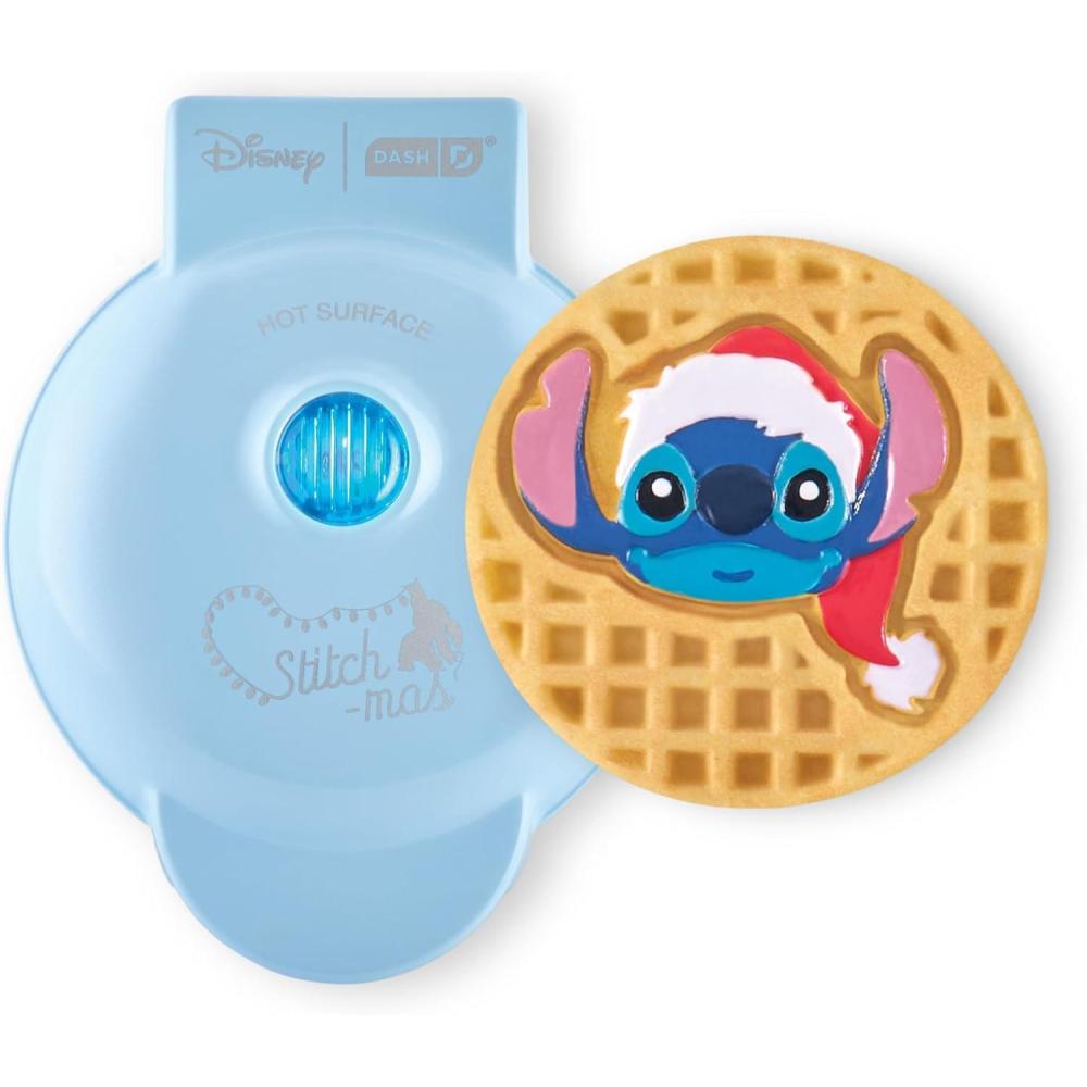 imageDisney Dash Stitch Santa Mini Waffle Maker Holiday Waffle Maker Simple Setup ampamp Quick Cleanup Convenient ampamp Compact for Easy StorageBlue Stitch in Santa Hat